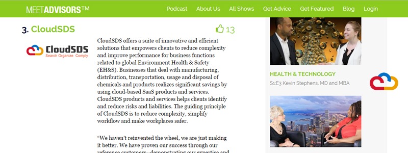 Recently CloudSDS was featured by MeetAdvisors