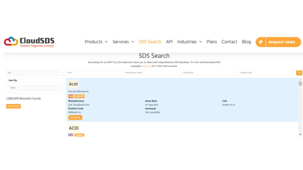 Search more than 19 million plus SDS data base